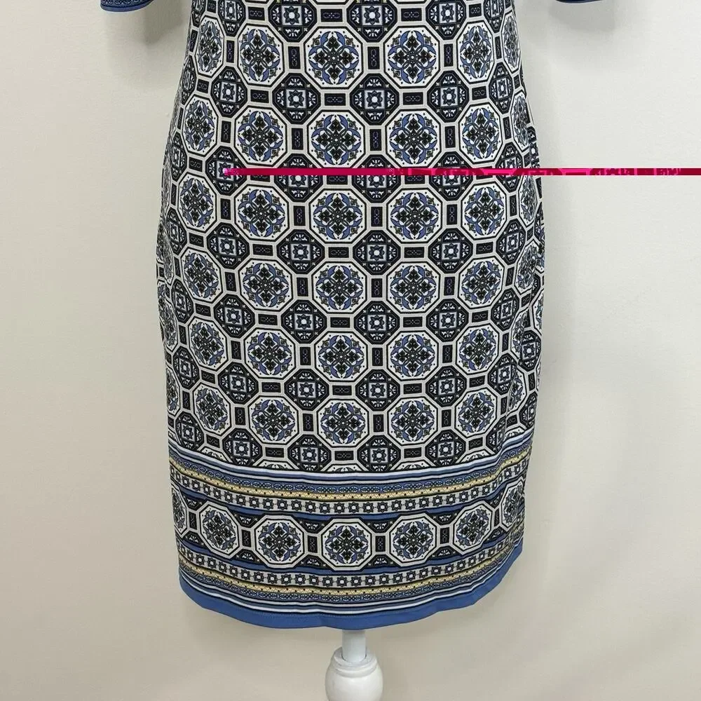 NWT Max Studio Geometric Print Boat Neck Sheath Dress Size S Blue Multi